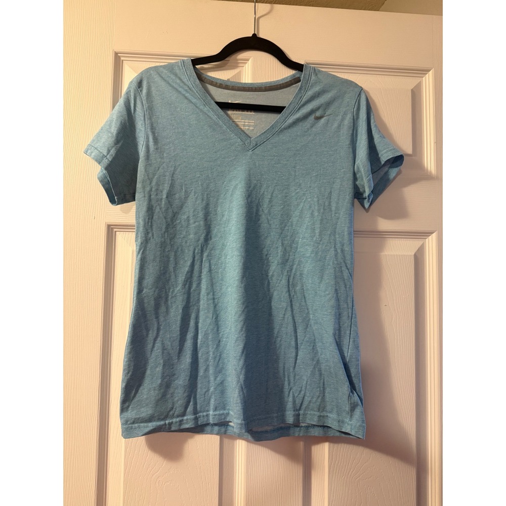 Nike Dri-FIT Womens V-Neck Training Shirt Blue Heather Slim Fit Large